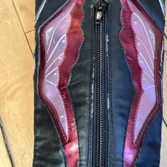 Current Mood Black Pink Shimmer Butterfly Cowboy Boots Size 6 - Picture 6 of 11